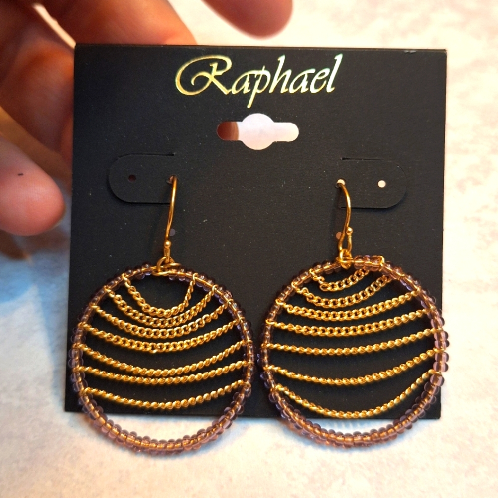 Raphael Gold and Purple Hoop Earrings